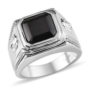 Asscher Cut Thai Black Spinel 7.50 ctw Men's Ring in Stainless Steel size 14